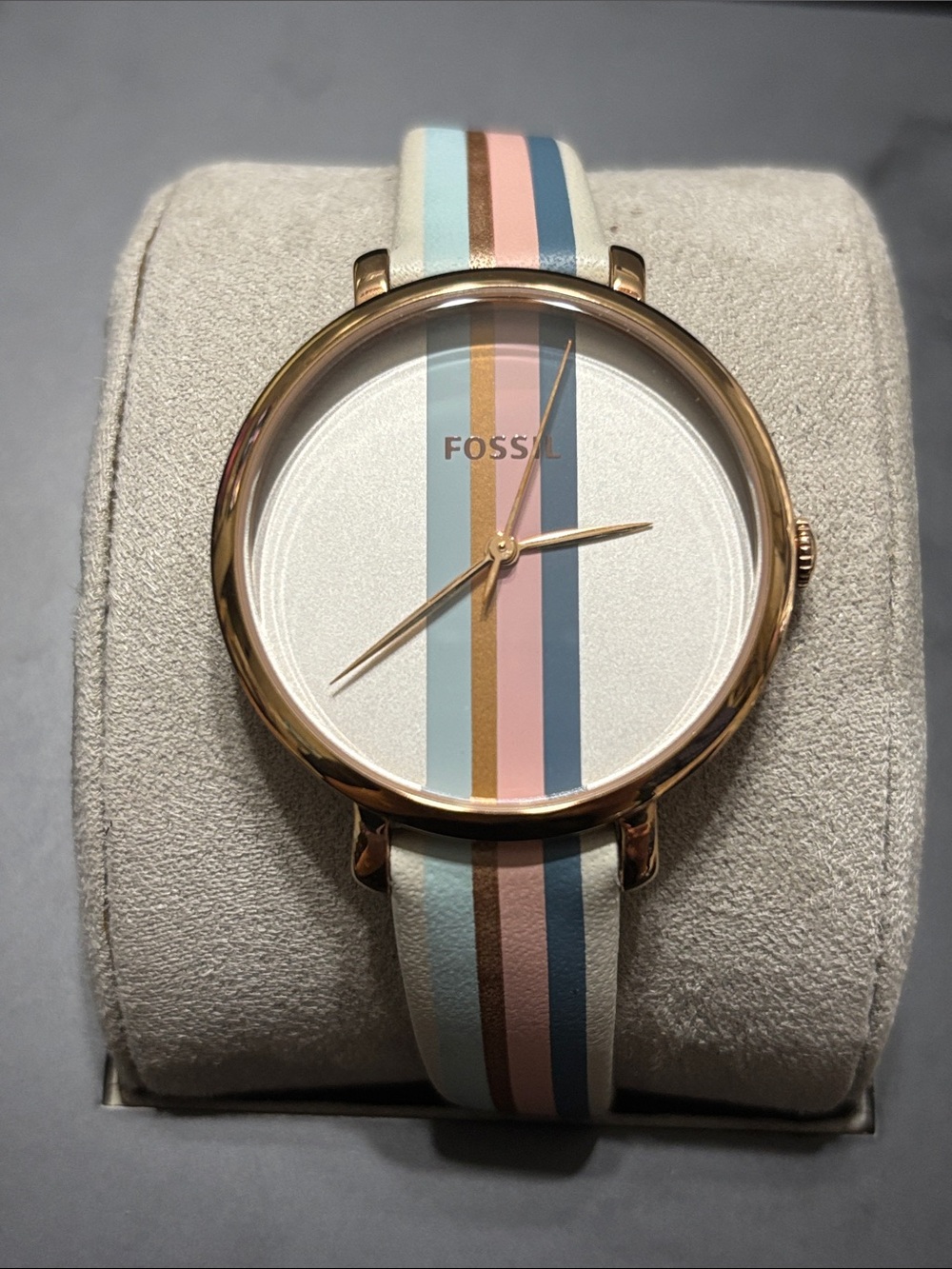 Fossil Women's Multi-Stripe Leather Watch with Rose Gold Case